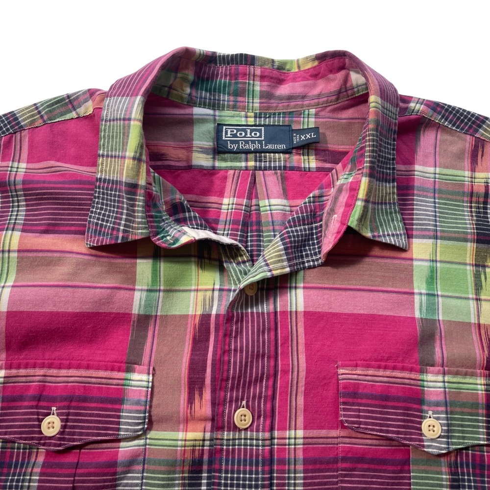 Polo Ralph Lauren Button Down Mens XXL Pink Plaid Ikat Roll Tab Utility Shirt